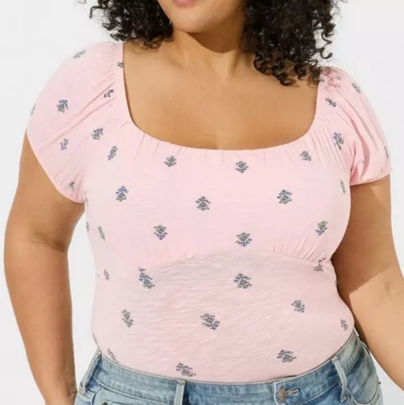 Torrid Super Soft Slub Scoop Neck Bust Fitted Top Pink Floral Plus Size 5X - Picture 1 of 7
